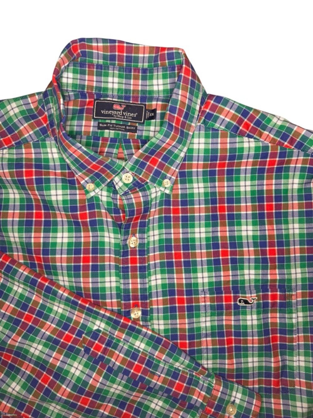 Vineyard Vines Tucker Slim Fit Plaid Button Down Shirt Men's XXL Whale Logo EUC